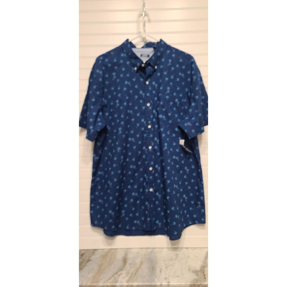 IZOD Mens Estate Blue Palm Tree Bottoned Down Shirt Size XXL NWT